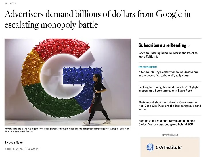 Une capture d'écran d'un article du LA Times