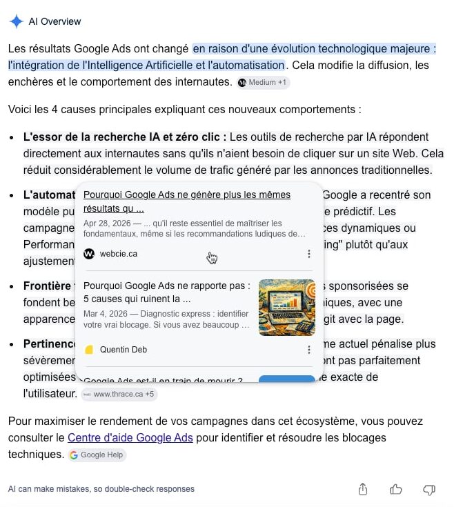 Un aperçu généré par Gemini qui cite une agence experte en SEO